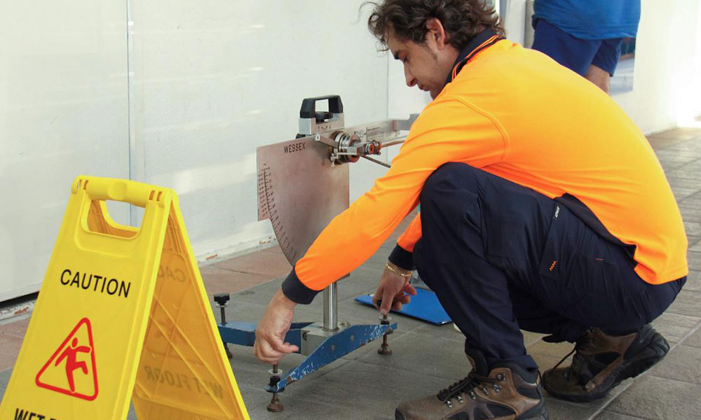 Brent doing a wet slip test
