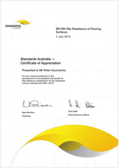 Standards Australia Flooring Surfaces Acknowledgement
