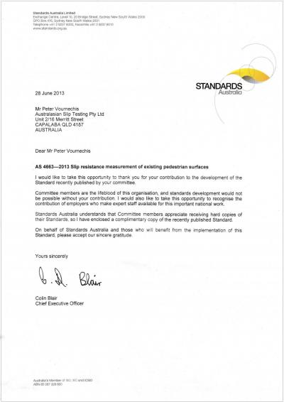 Standards Australia Slip Resistance Acknowledgement
