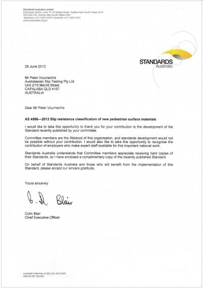 Standards Australia Slip Resistance Acknowledgement