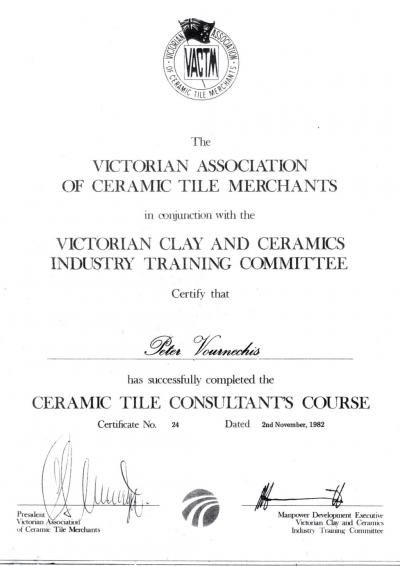 Ceramic Tile certificate