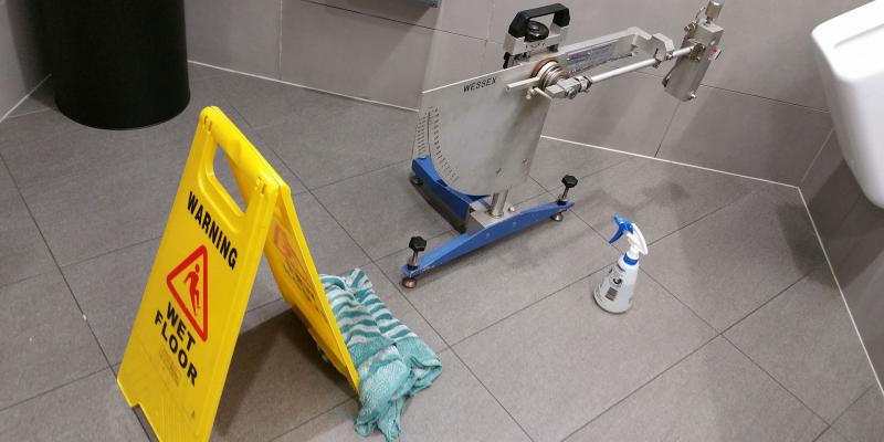 Slip test machine in bathroom